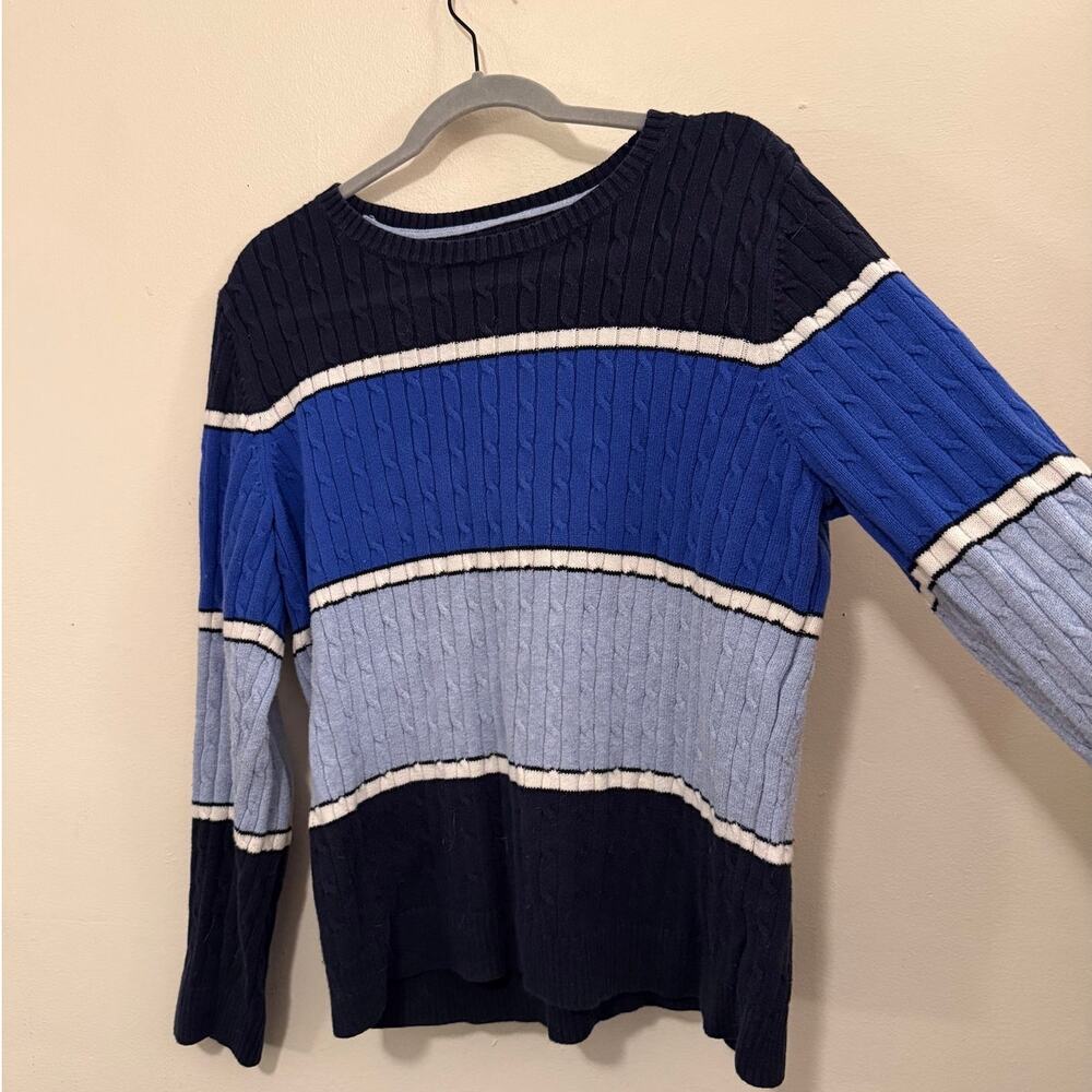 Croft & Barrow blue striped cable knit cotton sweater size L